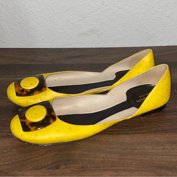 Vintage Women's Kate Spade Yellow & Tortoise Shell Leather Sandals Slides Size 9 - Picture 4 of 12